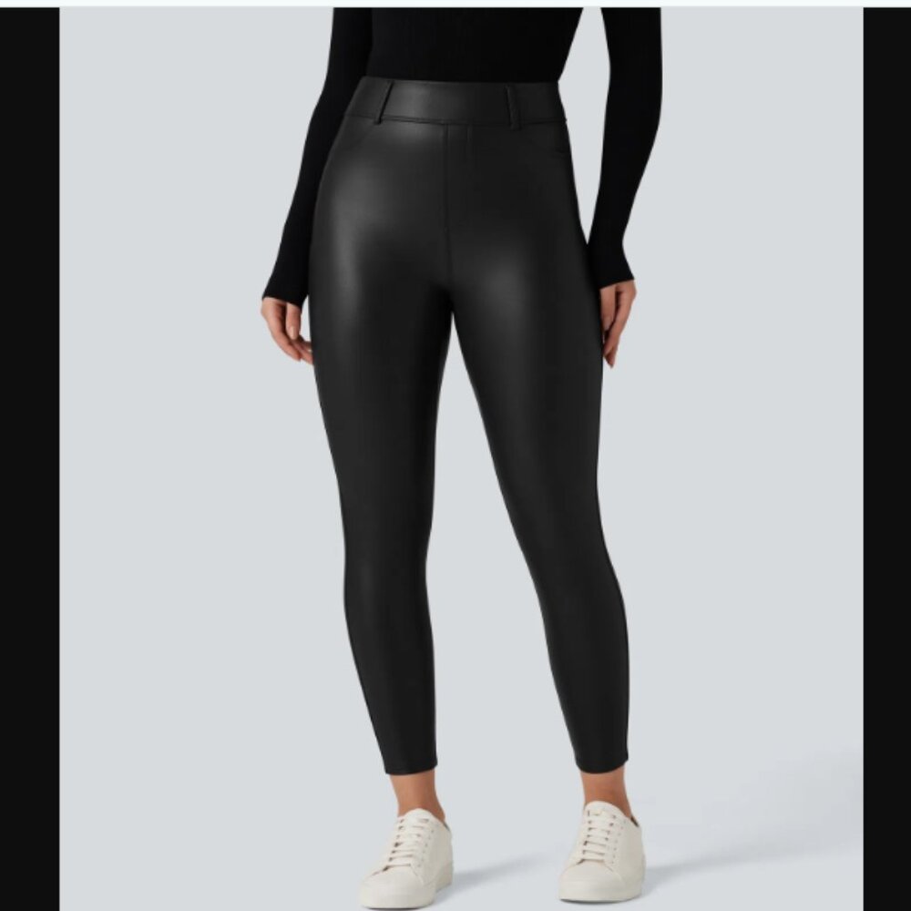 NWT Halara Faux Leather 7/8 Length Leggings Black Fleece Lined Size Large Moto
